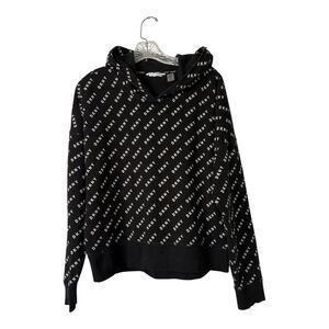 DKNY Sport Hoodie Size M Cropped Logo Sweatshirt Black White